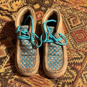 Kids Brown and Blue Moccasin Shoes